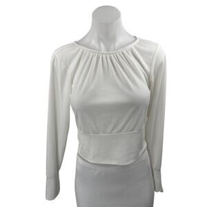 Steve Madden BB Dakota Women's White Rib Knit Long Sleeve Crop Shirt Top Size S